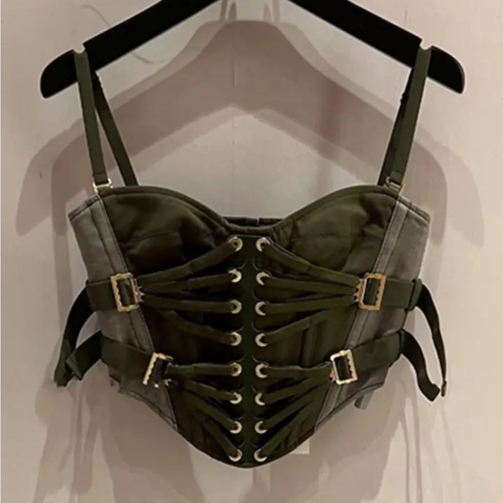 Hand made designer corset. Made from recycled fabric.